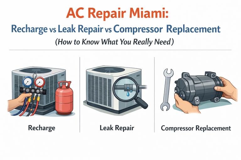 AC Repair Miami: Recharge vs Leak Repair vs Compressor Replacement (How to Know What You Really Need)